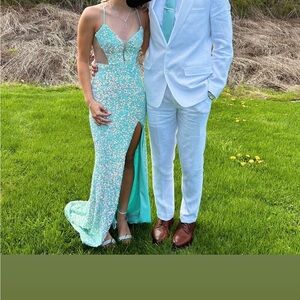 Allie B. Sea Foam Green Sequin Gown Prom Dress